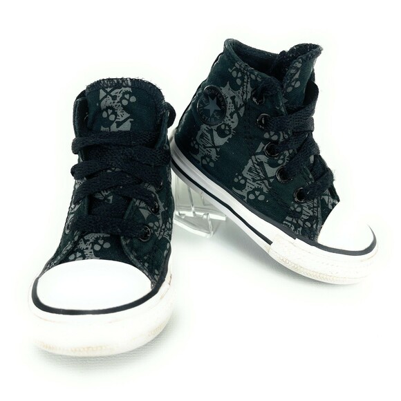 Toddler Boy's Converse All Star Black And Gray Skull High Top Shoes Size 4 - Picture 1 of 8